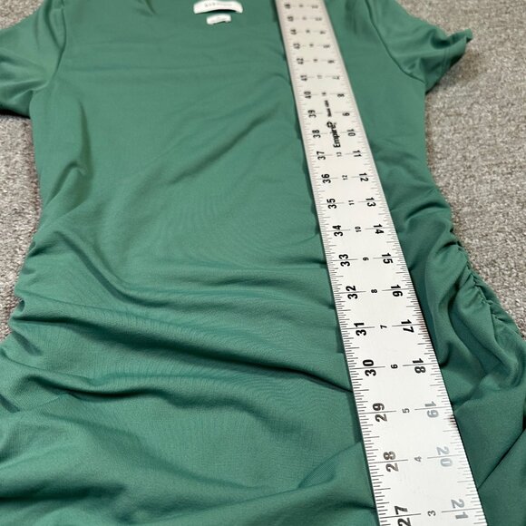 Aritzia Babaton Contour Ruched Mini Minimalist Dress Green Scarab Size Medium - Picture 5 of 6